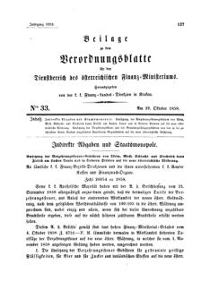 Verordnungsblatt für den Dienstbereich des K.K. Finanzministeriums für die im Reichsrate Vertretenen Königreiche und Länder 18581029 Seite: 1