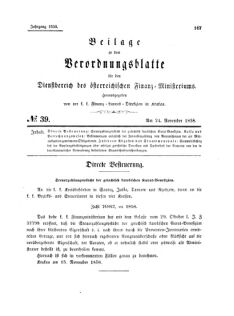 Verordnungsblatt für den Dienstbereich des K.K. Finanzministeriums für die im Reichsrate Vertretenen Königreiche und Länder 18581124 Seite: 1