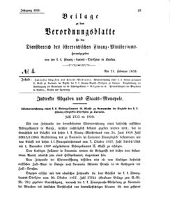 Verordnungsblatt für den Dienstbereich des K.K. Finanzministeriums für die im Reichsrate Vertretenen Königreiche und Länder 18590221 Seite: 1