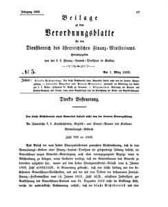 Verordnungsblatt für den Dienstbereich des K.K. Finanzministeriums für die im Reichsrate Vertretenen Königreiche und Länder 18590301 Seite: 1