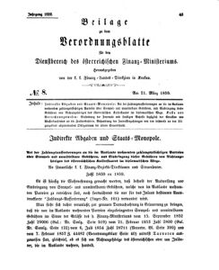 Verordnungsblatt für den Dienstbereich des K.K. Finanzministeriums für die im Reichsrate Vertretenen Königreiche und Länder 18590321 Seite: 1