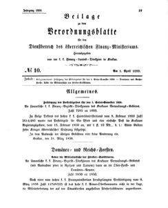 Verordnungsblatt für den Dienstbereich des K.K. Finanzministeriums für die im Reichsrate Vertretenen Königreiche und Länder 18590401 Seite: 1