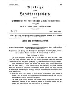 Verordnungsblatt für den Dienstbereich des K.K. Finanzministeriums für die im Reichsrate Vertretenen Königreiche und Länder 18590504 Seite: 1