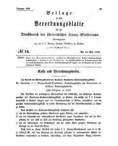 Verordnungsblatt für den Dienstbereich des K.K. Finanzministeriums für die im Reichsrate Vertretenen Königreiche und Länder 18590515 Seite: 1