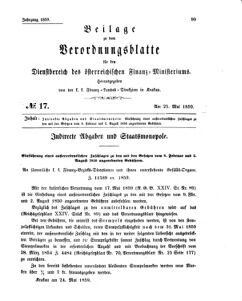 Verordnungsblatt für den Dienstbereich des K.K. Finanzministeriums für die im Reichsrate Vertretenen Königreiche und Länder 18590525 Seite: 1