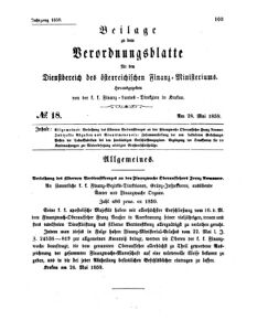 Verordnungsblatt für den Dienstbereich des K.K. Finanzministeriums für die im Reichsrate Vertretenen Königreiche und Länder 18590528 Seite: 1