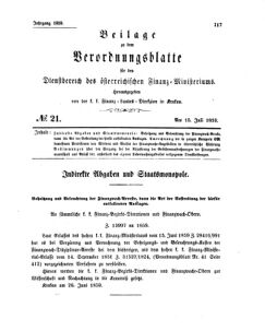 Verordnungsblatt für den Dienstbereich des K.K. Finanzministeriums für die im Reichsrate Vertretenen Königreiche und Länder 18590715 Seite: 1