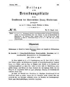 Verordnungsblatt für den Dienstbereich des K.K. Finanzministeriums für die im Reichsrate Vertretenen Königreiche und Länder 18590825 Seite: 1