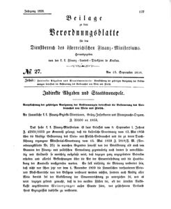 Verordnungsblatt für den Dienstbereich des K.K. Finanzministeriums für die im Reichsrate Vertretenen Königreiche und Länder 18590915 Seite: 1