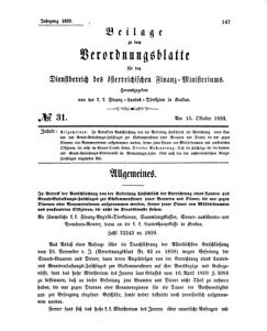 Verordnungsblatt für den Dienstbereich des K.K. Finanzministeriums für die im Reichsrate Vertretenen Königreiche und Länder 18591015 Seite: 1