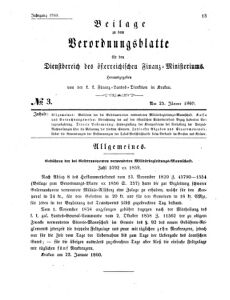 Verordnungsblatt für den Dienstbereich des K.K. Finanzministeriums für die im Reichsrate Vertretenen Königreiche und Länder 18600125 Seite: 1