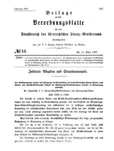 Verordnungsblatt für den Dienstbereich des K.K. Finanzministeriums für die im Reichsrate Vertretenen Königreiche und Länder 18600318 Seite: 1