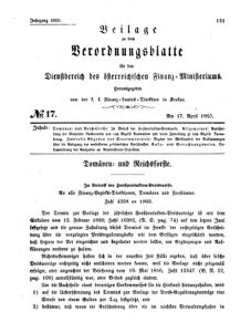 Verordnungsblatt für den Dienstbereich des K.K. Finanzministeriums für die im Reichsrate Vertretenen Königreiche und Länder 18600417 Seite: 1