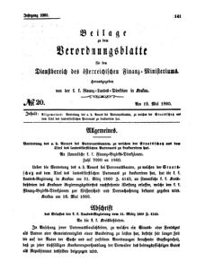 Verordnungsblatt für den Dienstbereich des K.K. Finanzministeriums für die im Reichsrate Vertretenen Königreiche und Länder 18600519 Seite: 1