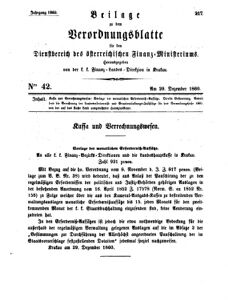 Verordnungsblatt für den Dienstbereich des K.K. Finanzministeriums für die im Reichsrate Vertretenen Königreiche und Länder 18601229 Seite: 1