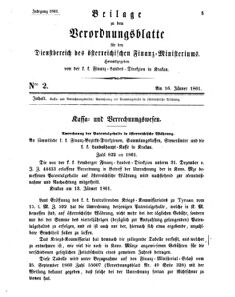 Verordnungsblatt für den Dienstbereich des K.K. Finanzministeriums für die im Reichsrate Vertretenen Königreiche und Länder 18610116 Seite: 1