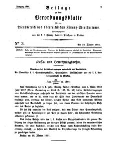 Verordnungsblatt für den Dienstbereich des K.K. Finanzministeriums für die im Reichsrate Vertretenen Königreiche und Länder 18610122 Seite: 1