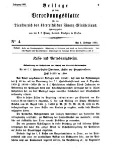 Verordnungsblatt für den Dienstbereich des K.K. Finanzministeriums für die im Reichsrate Vertretenen Königreiche und Länder 18610201 Seite: 1