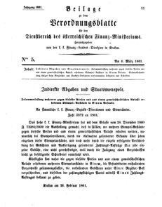 Verordnungsblatt für den Dienstbereich des K.K. Finanzministeriums für die im Reichsrate Vertretenen Königreiche und Länder 18610306 Seite: 1