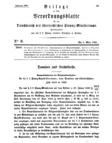 Verordnungsblatt für den Dienstbereich des K.K. Finanzministeriums für die im Reichsrate Vertretenen Königreiche und Länder 18610308 Seite: 1