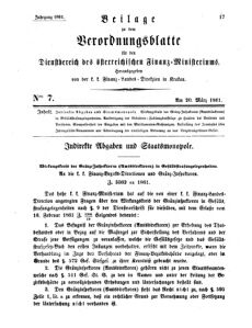 Verordnungsblatt für den Dienstbereich des K.K. Finanzministeriums für die im Reichsrate Vertretenen Königreiche und Länder 18610320 Seite: 1