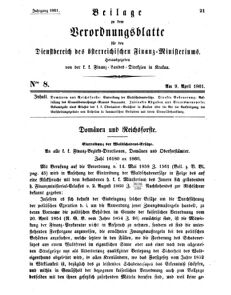 Verordnungsblatt für den Dienstbereich des K.K. Finanzministeriums für die im Reichsrate Vertretenen Königreiche und Länder 18610409 Seite: 1