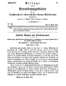 Verordnungsblatt für den Dienstbereich des K.K. Finanzministeriums für die im Reichsrate Vertretenen Königreiche und Länder 18610418 Seite: 1