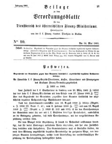 Verordnungsblatt für den Dienstbereich des K.K. Finanzministeriums für die im Reichsrate Vertretenen Königreiche und Länder