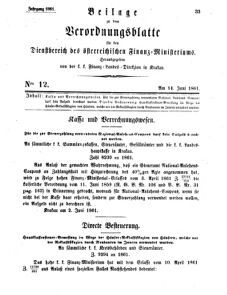 Verordnungsblatt für den Dienstbereich des K.K. Finanzministeriums für die im Reichsrate Vertretenen Königreiche und Länder 18610614 Seite: 1