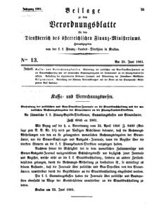 Verordnungsblatt für den Dienstbereich des K.K. Finanzministeriums für die im Reichsrate Vertretenen Königreiche und Länder 18610625 Seite: 1