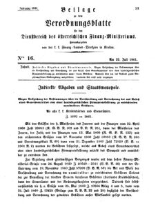 Verordnungsblatt für den Dienstbereich des K.K. Finanzministeriums für die im Reichsrate Vertretenen Königreiche und Länder 18610722 Seite: 1