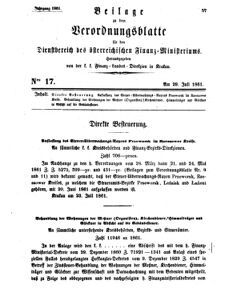 Verordnungsblatt für den Dienstbereich des K.K. Finanzministeriums für die im Reichsrate Vertretenen Königreiche und Länder 18610729 Seite: 1