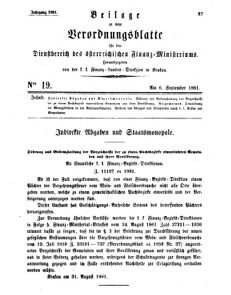 Verordnungsblatt für den Dienstbereich des K.K. Finanzministeriums für die im Reichsrate Vertretenen Königreiche und Länder 18610906 Seite: 1