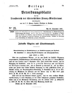 Verordnungsblatt für den Dienstbereich des K.K. Finanzministeriums für die im Reichsrate Vertretenen Königreiche und Länder 18610923 Seite: 1