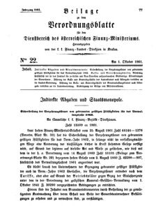 Verordnungsblatt für den Dienstbereich des K.K. Finanzministeriums für die im Reichsrate Vertretenen Königreiche und Länder 18611001 Seite: 1