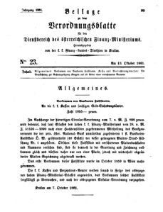 Verordnungsblatt für den Dienstbereich des K.K. Finanzministeriums für die im Reichsrate Vertretenen Königreiche und Länder 18611013 Seite: 1