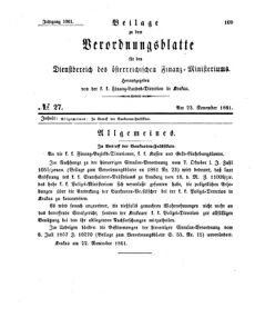 Verordnungsblatt für den Dienstbereich des K.K. Finanzministeriums für die im Reichsrate Vertretenen Königreiche und Länder 18611123 Seite: 1