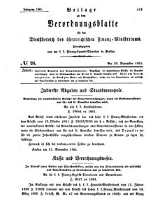 Verordnungsblatt für den Dienstbereich des K.K. Finanzministeriums für die im Reichsrate Vertretenen Königreiche und Länder 18611128 Seite: 1