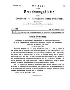 Verordnungsblatt für den Dienstbereich des K.K. Finanzministeriums für die im Reichsrate Vertretenen Königreiche und Länder 18611130 Seite: 1