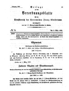 Verordnungsblatt für den Dienstbereich des K.K. Finanzministeriums für die im Reichsrate Vertretenen Königreiche und Länder 18620309 Seite: 1