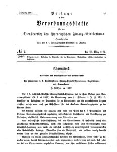 Verordnungsblatt für den Dienstbereich des K.K. Finanzministeriums für die im Reichsrate Vertretenen Königreiche und Länder 18620328 Seite: 1