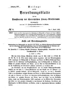 Verordnungsblatt für den Dienstbereich des K.K. Finanzministeriums für die im Reichsrate Vertretenen Königreiche und Länder 18620407 Seite: 1