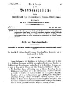 Verordnungsblatt für den Dienstbereich des K.K. Finanzministeriums für die im Reichsrate Vertretenen Königreiche und Länder 18620530 Seite: 1