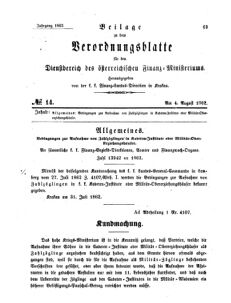 Verordnungsblatt für den Dienstbereich des K.K. Finanzministeriums für die im Reichsrate Vertretenen Königreiche und Länder 18620804 Seite: 1