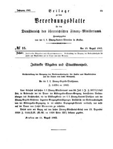 Verordnungsblatt für den Dienstbereich des K.K. Finanzministeriums für die im Reichsrate Vertretenen Königreiche und Länder 18620819 Seite: 1