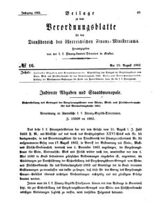 Verordnungsblatt für den Dienstbereich des K.K. Finanzministeriums für die im Reichsrate Vertretenen Königreiche und Länder 18620829 Seite: 1