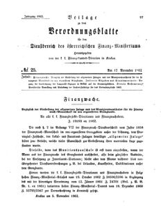 Verordnungsblatt für den Dienstbereich des K.K. Finanzministeriums für die im Reichsrate Vertretenen Königreiche und Länder 18621117 Seite: 1