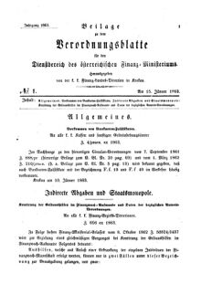 Verordnungsblatt für den Dienstbereich des K.K. Finanzministeriums für die im Reichsrate Vertretenen Königreiche und Länder 18630115 Seite: 1