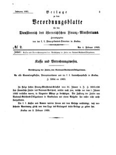 Verordnungsblatt für den Dienstbereich des K.K. Finanzministeriums für die im Reichsrate Vertretenen Königreiche und Länder 18630204 Seite: 1