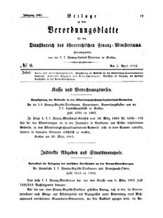 Verordnungsblatt für den Dienstbereich des K.K. Finanzministeriums für die im Reichsrate Vertretenen Königreiche und Länder 18630402 Seite: 1